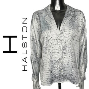 H by Halston  Snake Print Notched Collar Blouse Size Small Blouse